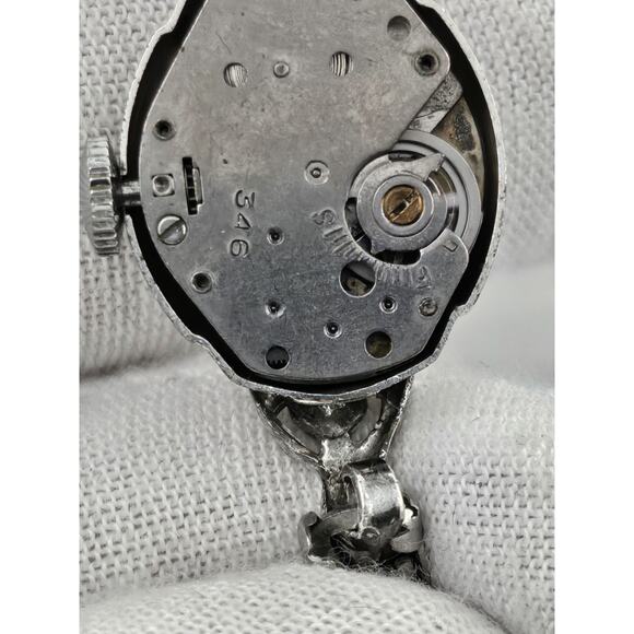 Ladies Vintage Diamond Timex Rhodium Plated Manual Wind Cocktail Watch